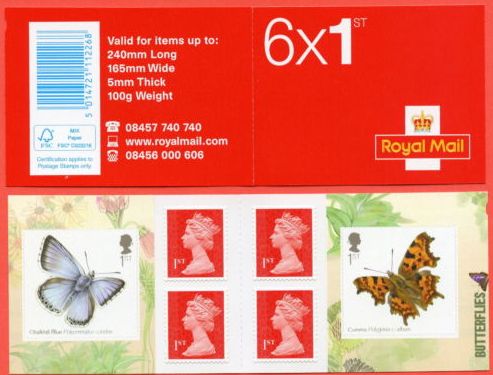 2013 GB - PM39 Butterflies (W) Mixed Bklt of 6 "MCIL/M13L" Plain
